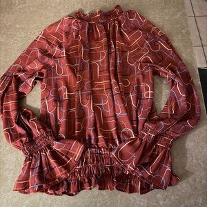 Women's Rust Geometric Long-Sleeve Top